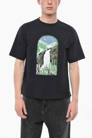 Rundhals-T-Shirt aus Baumwolle mit Frontprint