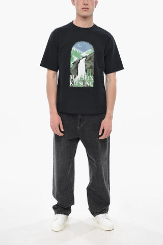 Rundhals-T-Shirt aus Baumwolle mit Frontprint