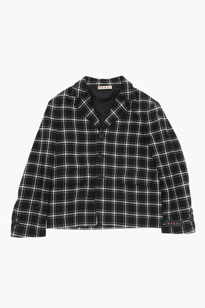 Blazer in Misto Lana a Quadri con Abbottonatura Nascosta e Rever Classico