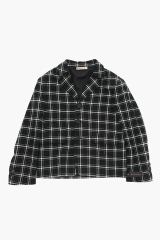 Blazer in Misto Lana a Quadri con Abbottonatura Nascosta e Rever Classico