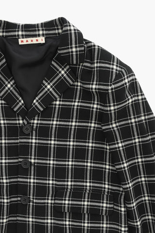 Blazer in Misto Lana a Quadri con Abbottonatura Nascosta e Rever Classico