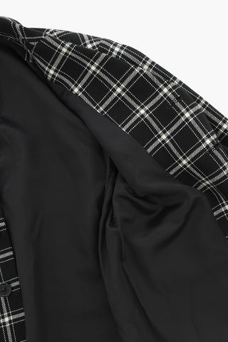 Blazer in Misto Lana a Quadri con Abbottonatura Nascosta e Rever Classico