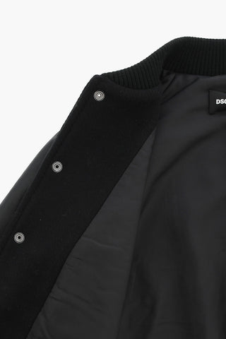 Vegan Leather And Wool Varsity Bomber With Contrasting Logo