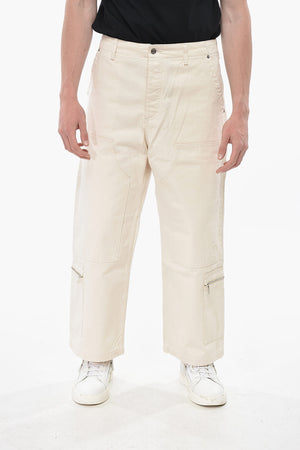 Cotton Cargo Pants With Logo Button