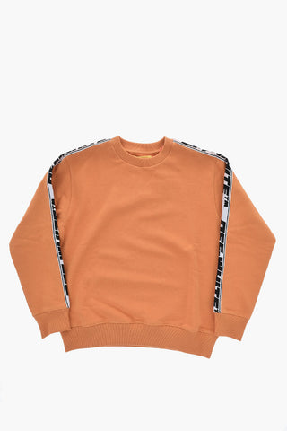 Brushed-Cotton Crewneck Sweatshirt with Logo Side Stripe