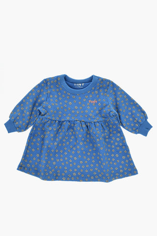 Langärmeliges Kleid aus angerauter Baumwolle mit Allover-Margeritenprint