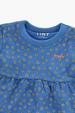 Langärmeliges Kleid aus angerauter Baumwolle mit Allover-Margeritenprint