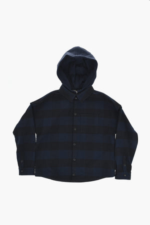 Zweifarbiges Overshirt im Buffalo-Karo mit abnehmbarer Kapuze