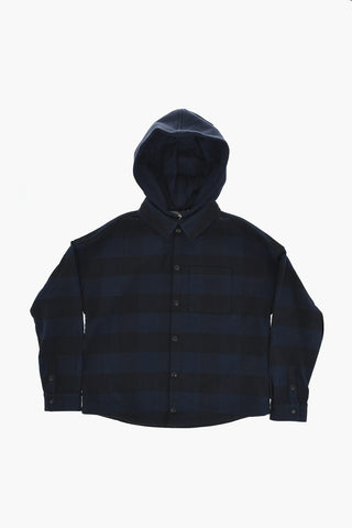 Two-Tone Buffalo Check Overshirt with Removable Hood