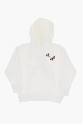 Felpa Hoodie in Cotone con Tasca a Toppa e Stampa Farfalla 