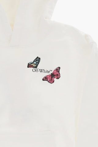 Felpa Hoodie in Cotone con Tasca a Toppa e Stampa Farfalla 