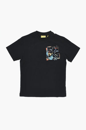 T-Shirt Girocollo in Jersey di Cotone con Stampa Effetto Watercolor
