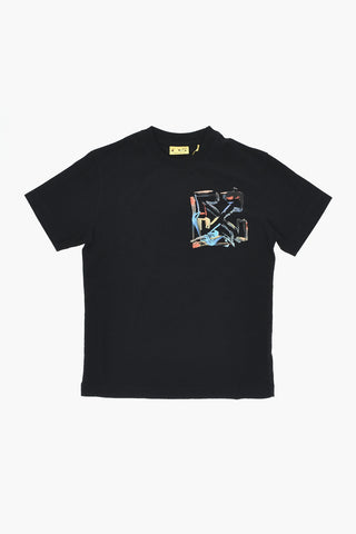 T-Shirt Girocollo in Jersey di Cotone con Stampa Effetto Watercolor