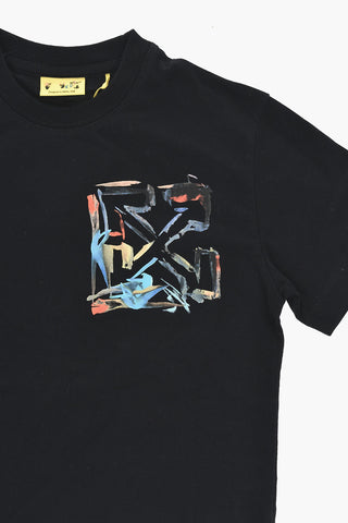 T-Shirt Girocollo in Jersey di Cotone con Stampa Effetto Watercolor