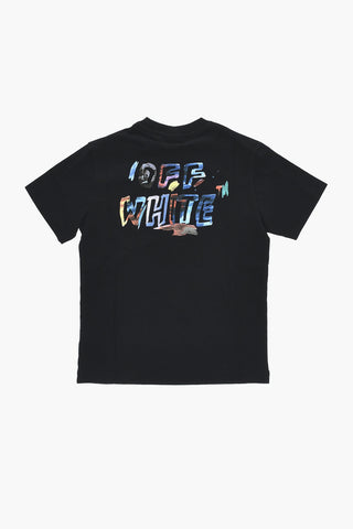 T-Shirt Girocollo in Jersey di Cotone con Stampa Effetto Watercolor
