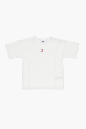 Geripptes Baumwoll-T-Shirt mit Rundhalsausschnitt und Stickerei