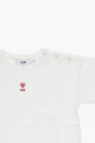 T-shirt Girocollo in Cotone a Coste con Ricamo