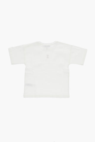 T-shirt Girocollo in Cotone a Coste con Ricamo