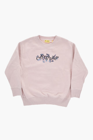 Solid-Color Crewneck Sweatshirt with Floral Logo