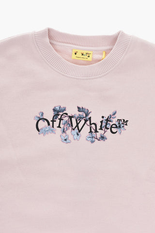 Solid-Color Crewneck Sweatshirt with Floral Logo