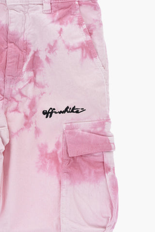 Ribbed Velour Cargo Pants With Tie-Dye Effect