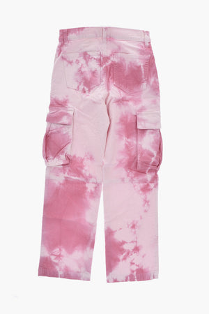 Ribbed Velour Cargo Pants With Tie-Dye Effect