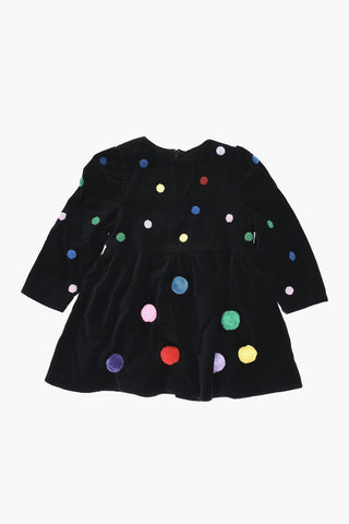 Long-Sleeve Velour Dress with Multicolor Details