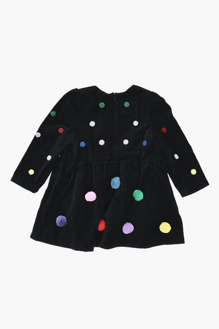 Long-Sleeve Velour Dress with Multicolor Details