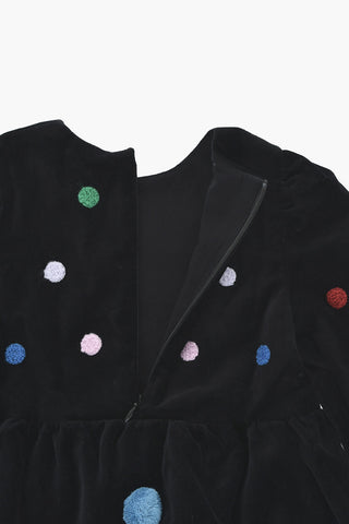 Long-Sleeve Velour Dress with Multicolor Details