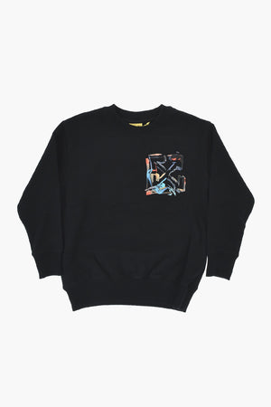 Cotton Crewneck Sweatshirt with Watercolor-Effect Print