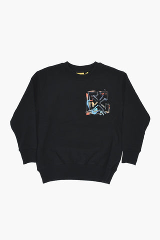 Cotton Crewneck Sweatshirt with Watercolor-Effect Print
