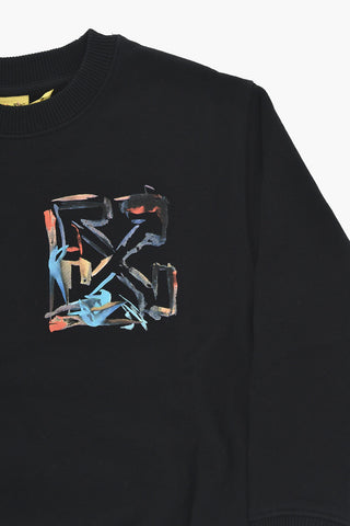 Cotton Crewneck Sweatshirt with Watercolor-Effect Print