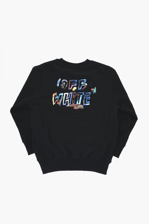 Cotton Crewneck Sweatshirt with Watercolor-Effect Print