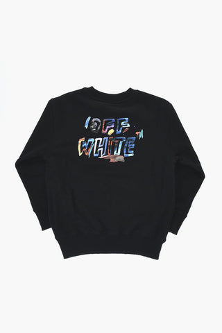 Cotton Crewneck Sweatshirt with Watercolor-Effect Print
