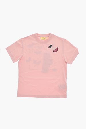 Einfarbiges Rundhals-T-Shirt mit Schmetterlingsprint