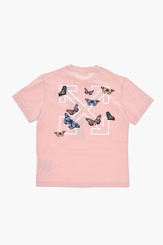 Einfarbiges Rundhals-T-Shirt mit Schmetterlingsprint