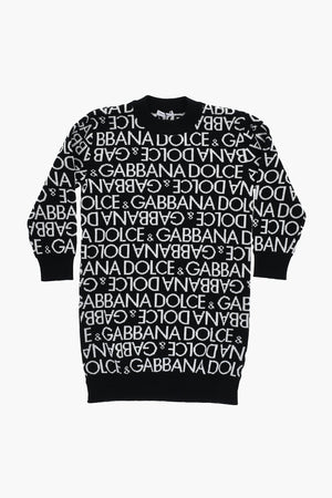 Vestito in Maglia a Maniche Lunghe con Logo All-Over