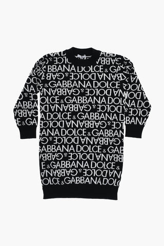 Vestito in Maglia a Maniche Lunghe con Logo All-Over