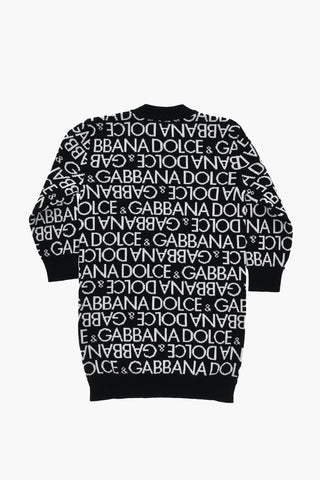 Vestito in Maglia a Maniche Lunghe con Logo All-Over