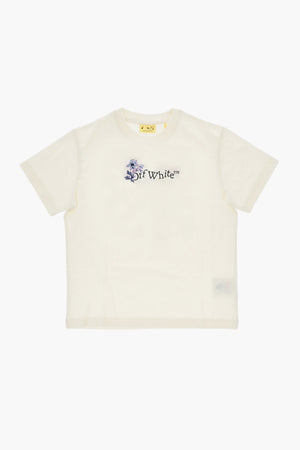 Unifarbenes T-Shirt mit Rundhalsausschnitt und floralem Logo