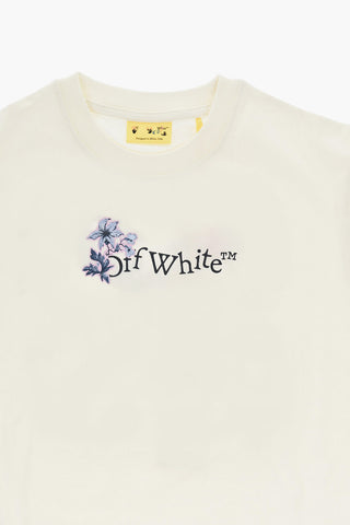 Solid-Color Crewneck T-Shirt with Floral Logo