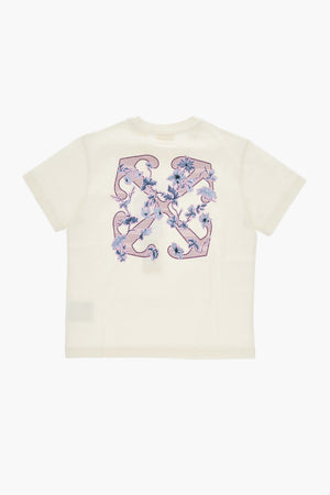 Unifarbenes T-Shirt mit Rundhalsausschnitt und floralem Logo