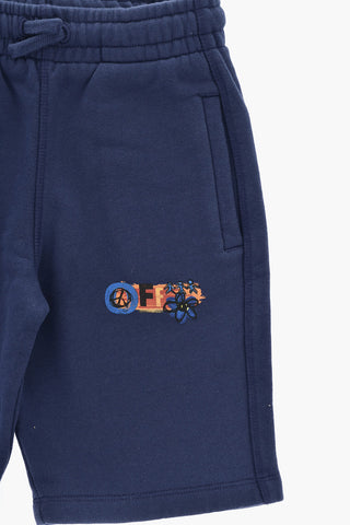 Solid-Color Fleece Shorts OFF UNITED with Contrast Prints