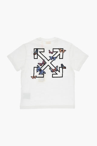 Rundhals-T-Shirt aus Baumwolle mit Schmetterlingsprint
