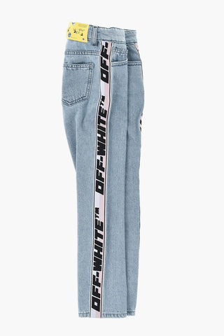 Jeans a Gamba Dritta con Banda Laterale Logata
