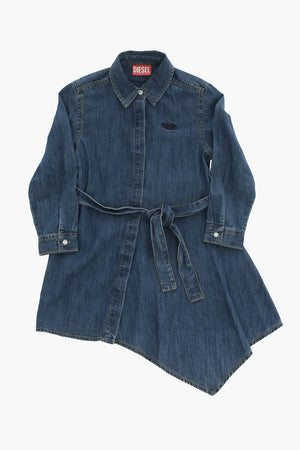 Asymmetric Denim Shirt Dress With Belt