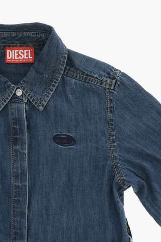 Asymmetric Denim Shirt Dress With Belt