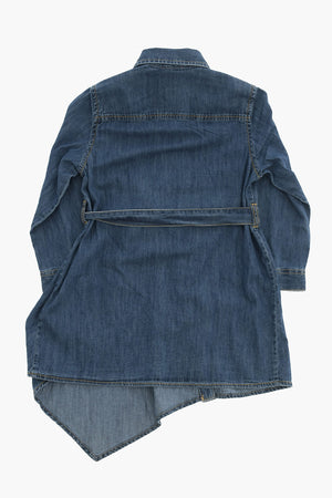 Asymmetric Denim Shirt Dress With Belt