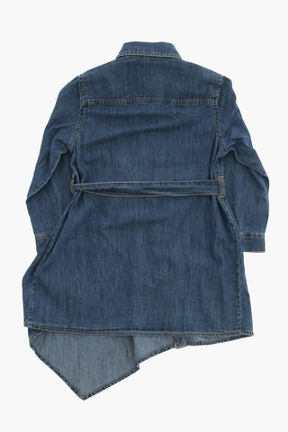Asymmetric Denim Shirt Dress With Belt