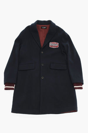 Single-Breasted Solid-Color Coat with Logo Patch